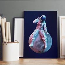 Doğal Tercih Ay Üzerinde Oturan Astronot Dekoratif Dikey Kanvas Tablo