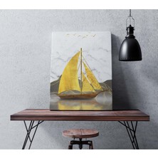 Doğal Tercih Altın Yelkenli Soyut Tekne Dekoratif Dikey Kanvas Tablo
