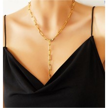 BijuStore Gold Renk Kadın Bakla Zincir Kolye