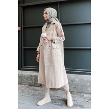 HE-QA Denim Trençkot Uzun Bej