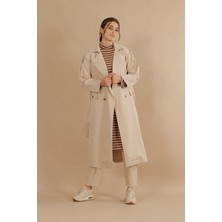 HE-QA Denim Trençkot Uzun Bej
