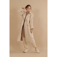 HE-QA Denim Trençkot Uzun Bej