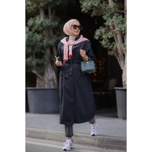 HE-QA Denim Trençkot Uzun Siyah