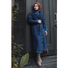 HE-QA Denim Trençkot Uzun Mavi