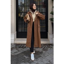 HE-QA Denim Trençkot Uzun Taba