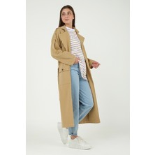 HE-QA Denim Trençkot Uzun Açık Camel