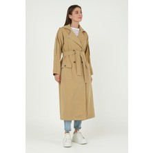 HE-QA Denim Trençkot Uzun Açık Camel