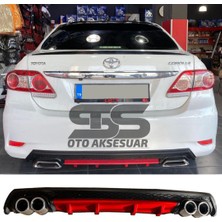 STS Oto Aksesuar Toyota Corolla 2007-2012 Difüzör Arka Tampon Eki 4 Egzoz Çıkışlı Kırmızı Lüx Tip