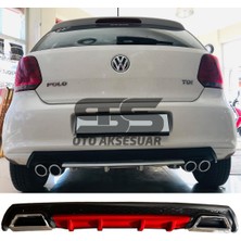 STS Oto Aksesuar Volkswagen Polo Mk5 Difüzör Arka Tampon Eki 2 Egzoz Çıkışlı Kırmızı Lüx Tip