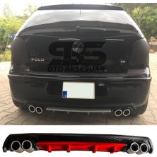 STS Oto Aksesuar Volkswagen Polo Mk4 Difüzör Arka Tampon Eki 4 Egzoz Çıkışlı Kırmızı Lüx Tip