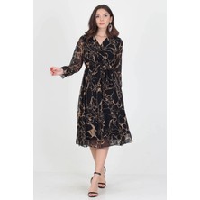 Neşeli Butik Kadın Astarlı Yeni Sezon Kruvaze Yaka Midi Boy Şifon Elbise RSSN06