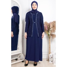 Modaviki Taş Işleme Detaylı Simli Abiye Lacivert MDA2317