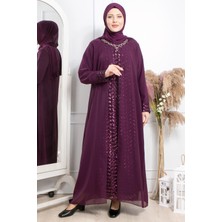 Modaviki Taş Işlemeli Pul Payetli Abiye Mürdüm MDA2307