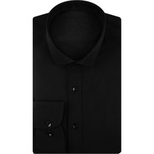 Süvari Slim Fit Düz Siyah Erkek Gömlek