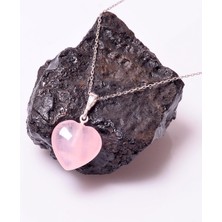 Taş Sandığı Pembe Kuvars Taşı Gümüş Kalp Kolye