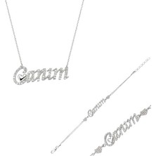 Stil Love Gümüş Canım Yazılı Kalp Bayan Set