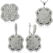 Stil Love Gümüş Beyaz Taşlı Bayan Set