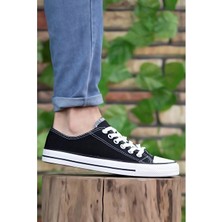 Prego Erkek Sneaker Kısa Convers Modeli Keten Spor Ayakkabı Siyah