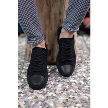 Prego Erkek Sneaker Kısa Convers Modeli Keten Spor Ayakkabı Siyah