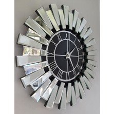 Ayna Denizi Güneş Twins Silver Black Model Gümüş Siyah Renk 70 Cm Dekoratif Aynalı Duvar Saatş