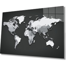 Eliza Home  Siyah Beyaz Dünya Haritası  Cam Tablo