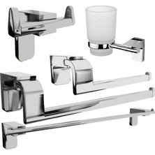Fndhome Krom Lux 5 Li Banyo Seti Açık Tuvalet Kağıtlık Askılık Uzun Havluluk Solo Havluluk Diş Fırçalık