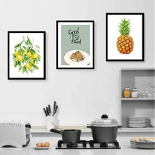 Trend Poster Mutfak Good Mood Limon Ananas Renkli Duvar Tablosu Retro Ahşap Poster