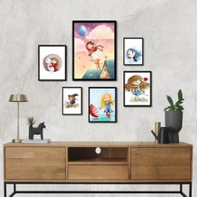 Trend Poster Siyah Çerçeve Görünümlü Kız Çocuk Odası Duvar Tablosu Retro Ahşap Poster