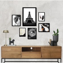 Trend Poster Siyah Çerçeve Görünümlü Siyah Beyaz Paris Dizayn Duvar Tablosu Retro Ahşap Poster