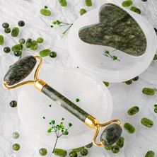 Osmanlı Doğal Taş Yeşim Taşı Masaj Takımı - Roller ve Gua Sha Kapli Set