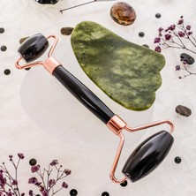 Osmanlı Doğal Taş Obsidyen Roller ve Yeşim Kaz Ayağı Gua Sha Takımı