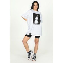 Şamdan Baskılı Over Size Tshirt - 1007 - Beyaz