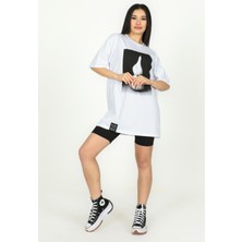 Şamdan Baskılı Over Size Tshirt - 1007 - Beyaz