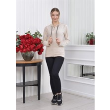 Nuseel Kapşonlu Fitilli Kadife Hırka Kırık Beyaz Rengi