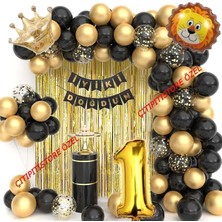 Kral Taçlı Aslan Folyo Kafa 1 Yaş Doğum Günü Ekonomik Set