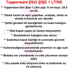 Tupperware Eko Şişe 1 Lt Kolay Kapak Matara Suluk Water Bottle