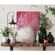 Doğaltercih Pembe Çiçekli Ağaç Dekoratif Dikey Kanvas Tablo