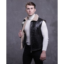 CE-YIL Erkek Hakiki Deri Kürklü Yelek