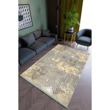 10 Post Online Salon Halısı Modern Sarı Gri Yolluk Kaymaz Yuvarlak Oval Kesme Ince Yıkanabilir Halı