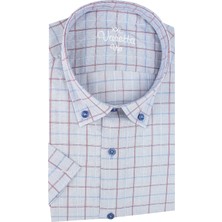 Varetta Mavi Erkek Kısa Kollu Kareli Cepli Büyük Beden Gömlek