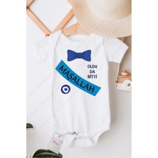 Hediyenza Maşallah Mavi Papyon Sünnet Özel Tasarım Bebek Zıbın Pamuklu Çıtçıtlı Body