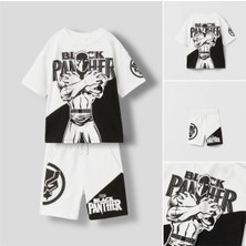 Lolli Boom Kids  Erkek Çocuk Black Panther T-Shirt Şort Takım Oversize Yeni Sezon Siyah Beyaz10