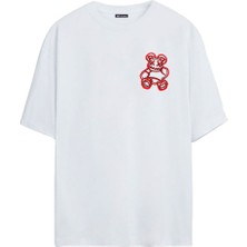 The Wert Ünisex Ayı Baskılı Beyaz Oversize Tshirt