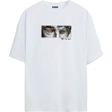 The Wert Ünisex Heykel Yüz Baskılı Beyaz Oversize Tshirt