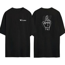 The Wert Ünisex Eller Baskılı Siyah Oversize Tshirt