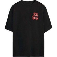 The Wert Ünisex Ayı Baskılı Siyah Oversize Tshirt