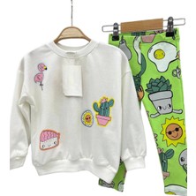 Lolli Boom Kids  Kız Çocuk Kaktüslü Takım Sewatshirt ve Fitilli Tayt Mevsimlik Yeni Sezon