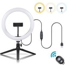 Kumandalı Youtuber Tiktok Çekim Işık Telefon Tutucu Makyaj Işığı Ring Light 8 Inç 20 cm Tripod