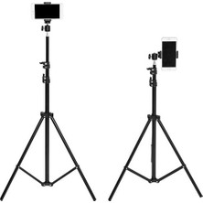 Tripod 2.1 mt 360 Döner Başlıklı Telefon Tutucu Ring Light Metal Işık Stüdyo Lamba Ayağı