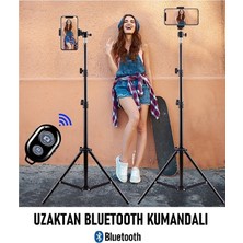 Bluetooth Kumandalı Tripod 2.1 Metre Metal Ring Lıght Lamba Ayağı 360 Döner Başlıklı Telefon Tutucu Kumandalı